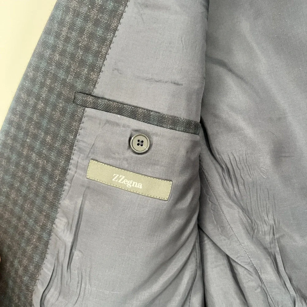 Z Zegna Blazer Mens 52R Wool‎ Plaid Drop 7 Blue Preppy Classic Designer